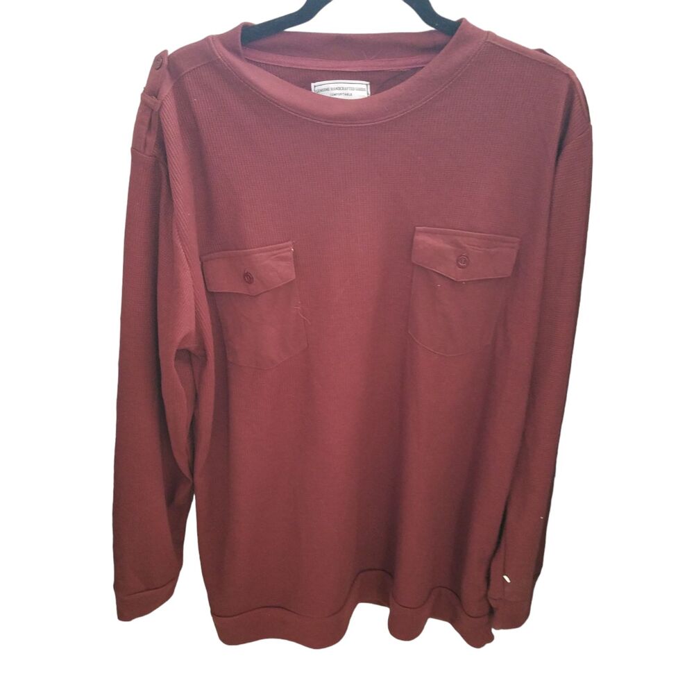 Marx and Dutch Mens Sz L Red Solid Long Sleeve Pullover Waffle Knit Sweatshirt
